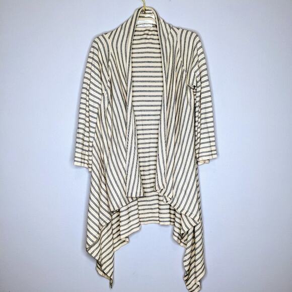 Ioanna Kourbela Ivory Striped Open Front Waterfall Cardigan Size M - Picture 1 of 7